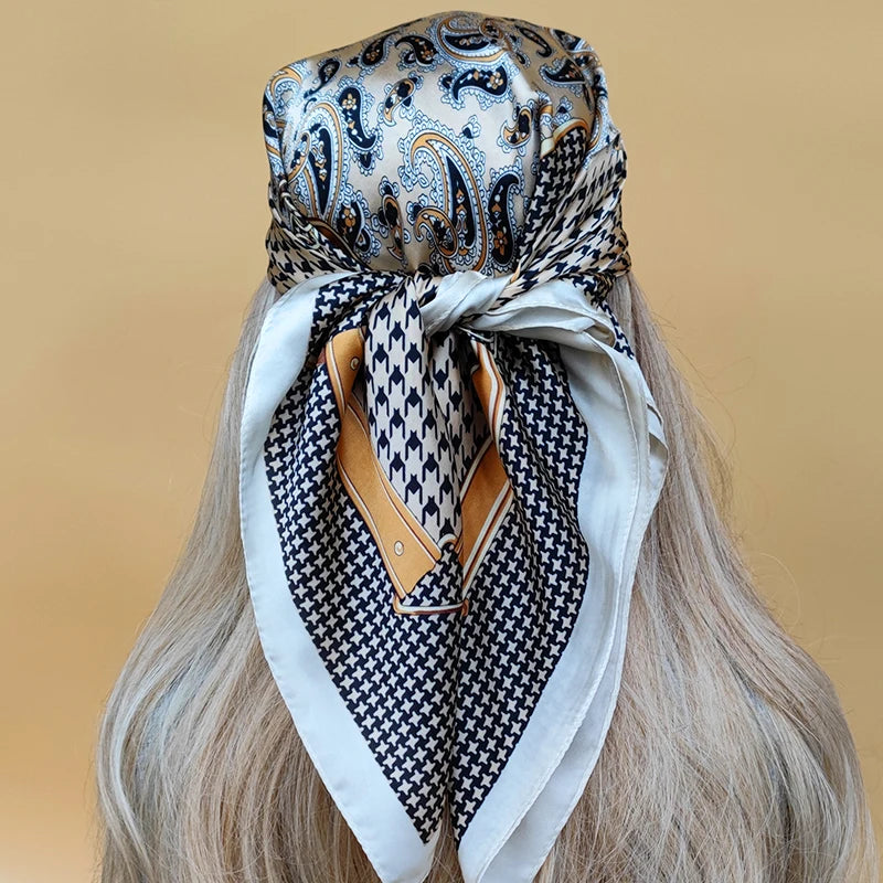 90cm Women Four Seasons Square Silk Satin Bandana Wrap Shawl Scarves Scarfs SRk3