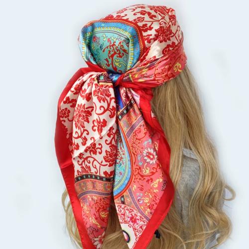 90cm Women Four Seasons Square Silk Satin Bandana Wrap Shawl Scarves Scarfs gf08