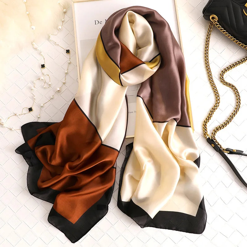 180*90cm Women Designs Silk Satin Bandana Long Shawls Wraps Scarves Pashmina Scarf