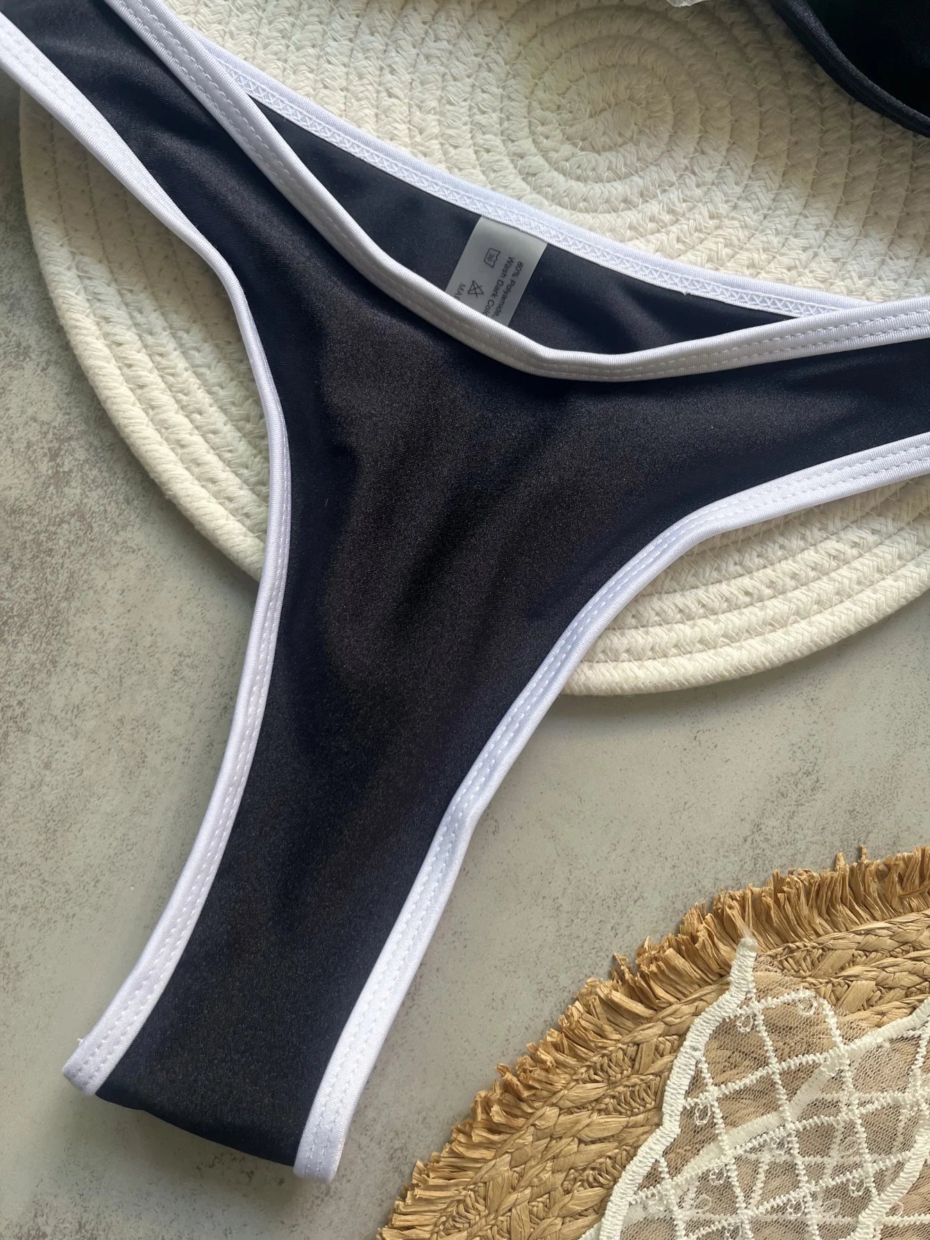 Women Solid Color 3D Flower Split Flat Strap Swimwear Beach Bikini Bathing Suits