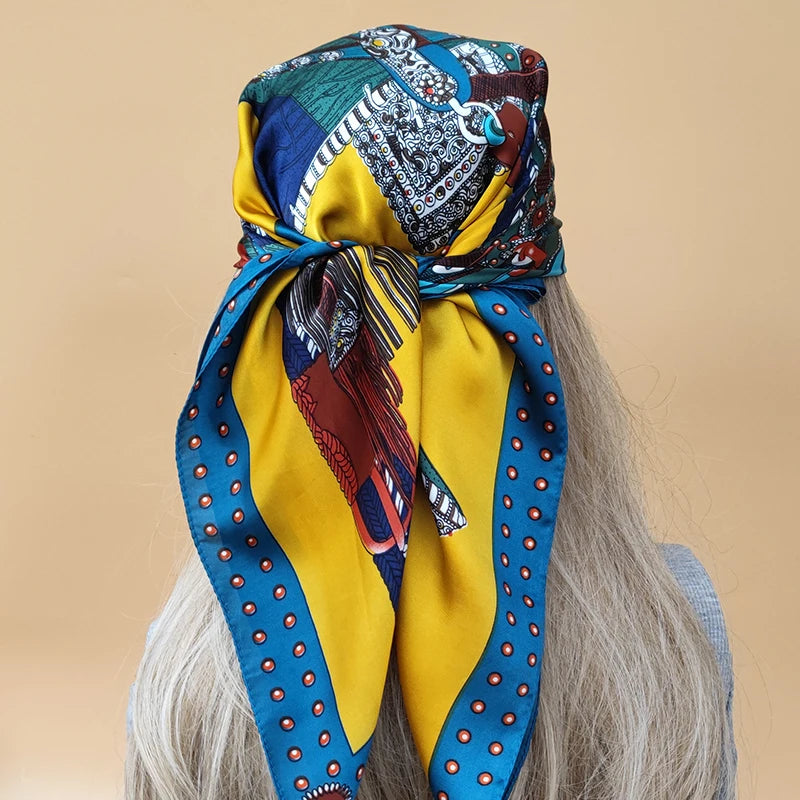 90cm Women Four Seasons Square Silk Satin Bandana Wrap Shawl Scarves Scarfs SRk3