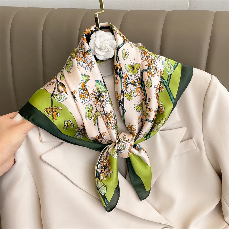 Women Silk Feeling Design Satin Square Scarf Wrap Shawl Scarves