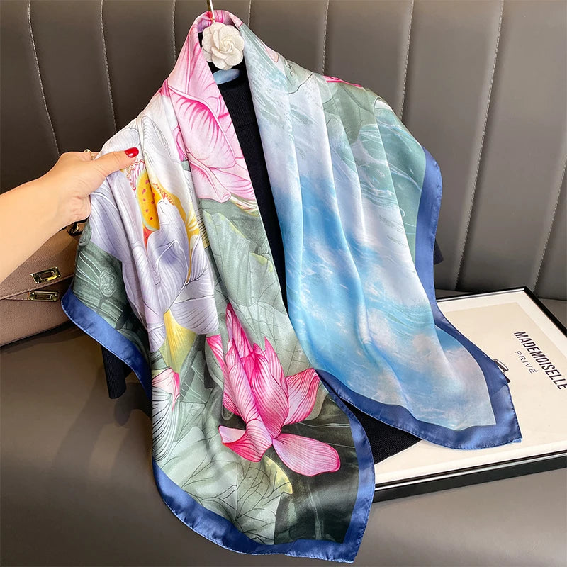 90cm Women Fashion Printed Silk Like Square Scarf Bandana Shawl Wrap Scarves