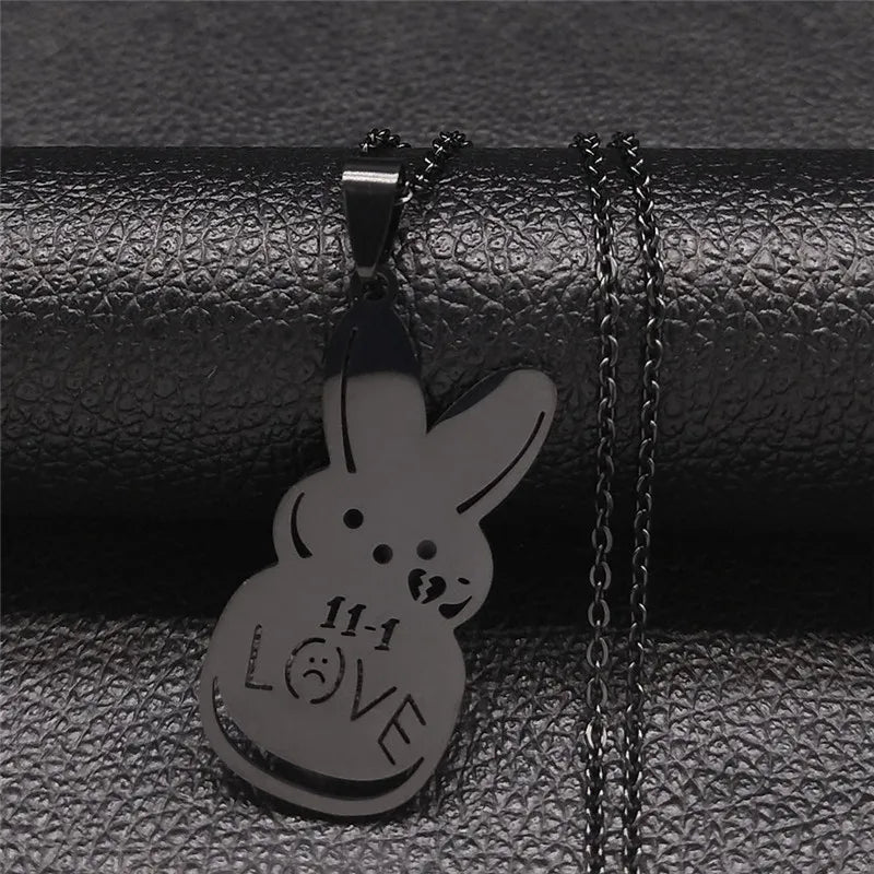 Women Men Kpop Lil Peep Rabbit Sad Stainless Steel Chain Necklace Pendant