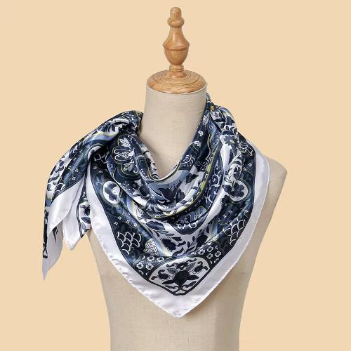 Women Fashion Silk Square Vintage Hijab Flower Prints Pashmina Bandana Scarves