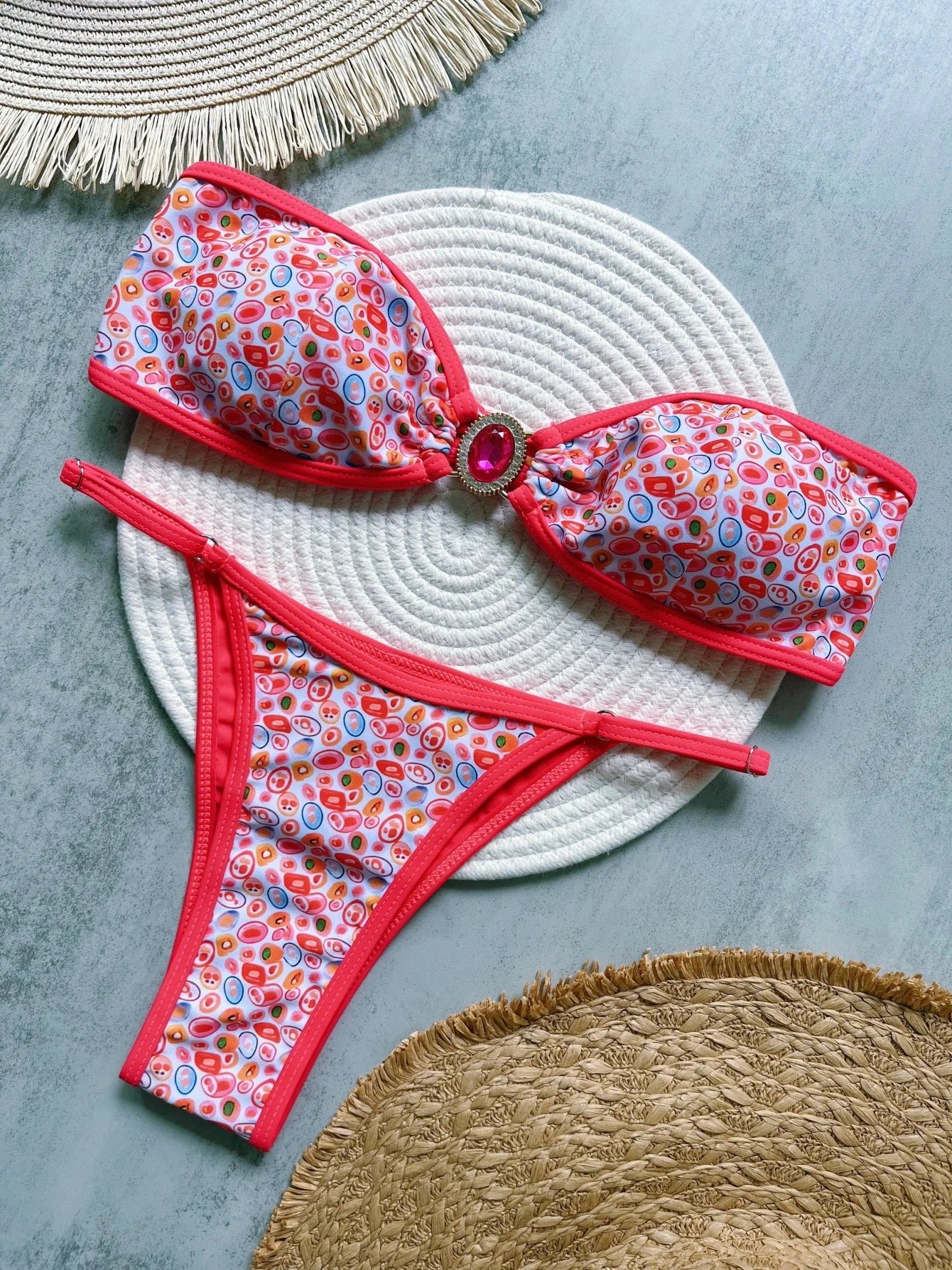 2pcs Diamond Rhinestone Print Bikini Swimsuit Swimwear Bikini Bathing Suit