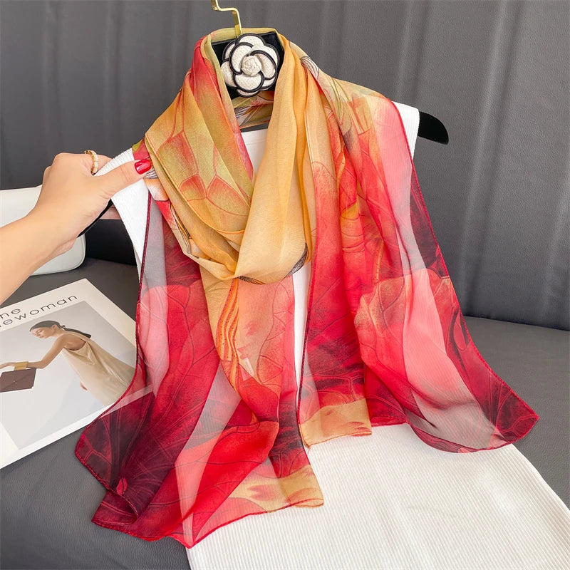 Women Beach Scarf Georgette Silk Shawls Design Printed Wraps Scarves