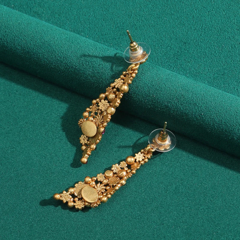 Women Vintage Rhinestones Flower Designer Charm Antique Drop Dangle Earrings