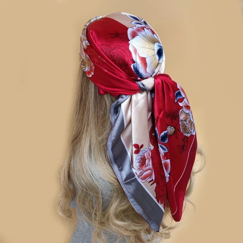 90*90cm Women Four Seasons Square Silk Satin Bandana Wrap Shawl Scarves Scarfs gk7