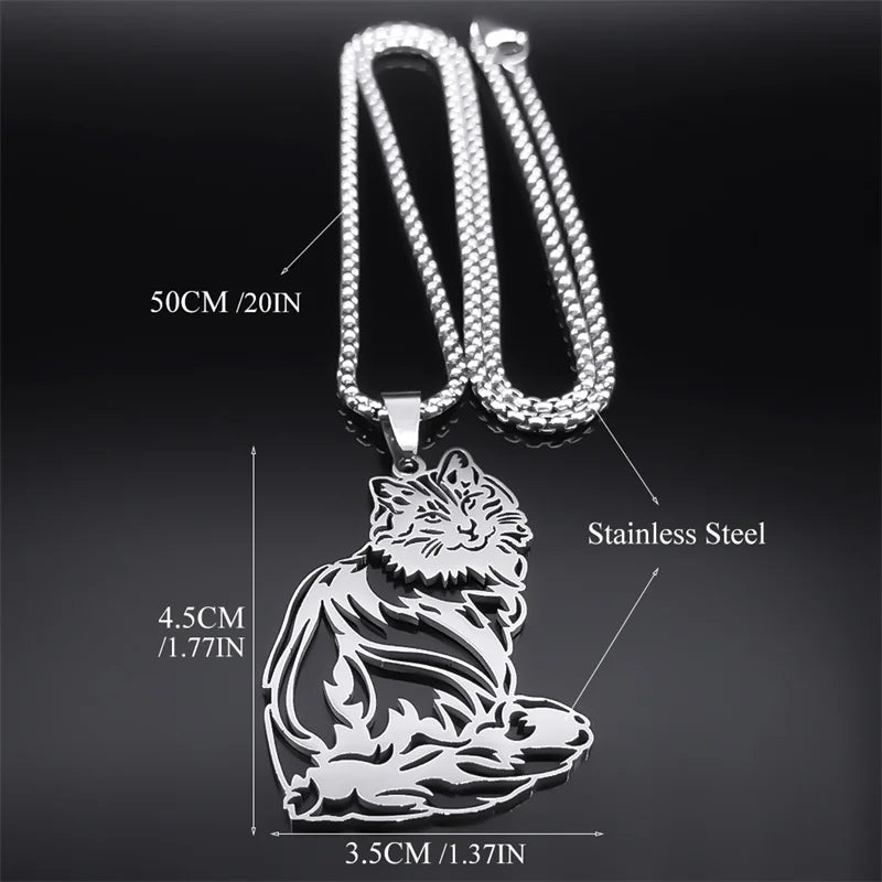 Cute Cat Ragdoll Kitty Women Men Stainless Steel Silver Color Chain Pendant Necklace