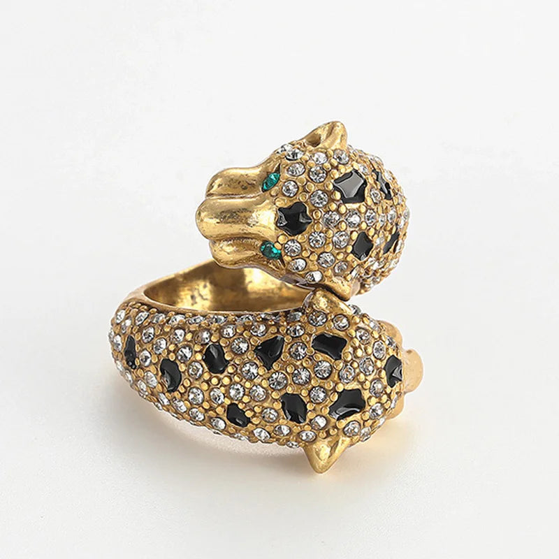 Women Luxury Leopard 18K Gold-Plated Zirconia Wild Artistic Design Ring