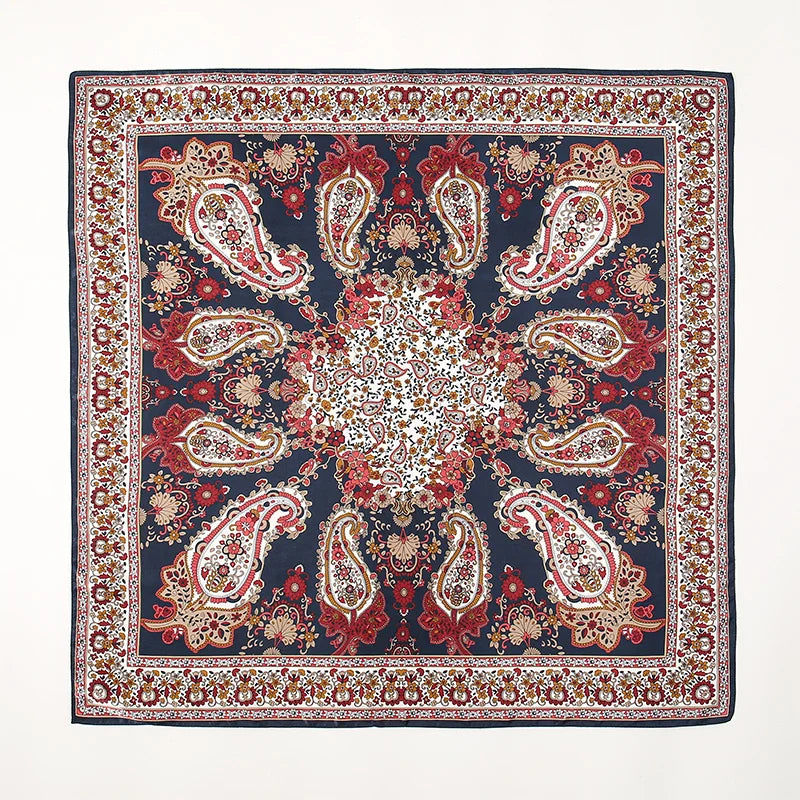 Women Fashion Silk Square Vintage Hijab Flower Prints Pashmina Bandana Scarves