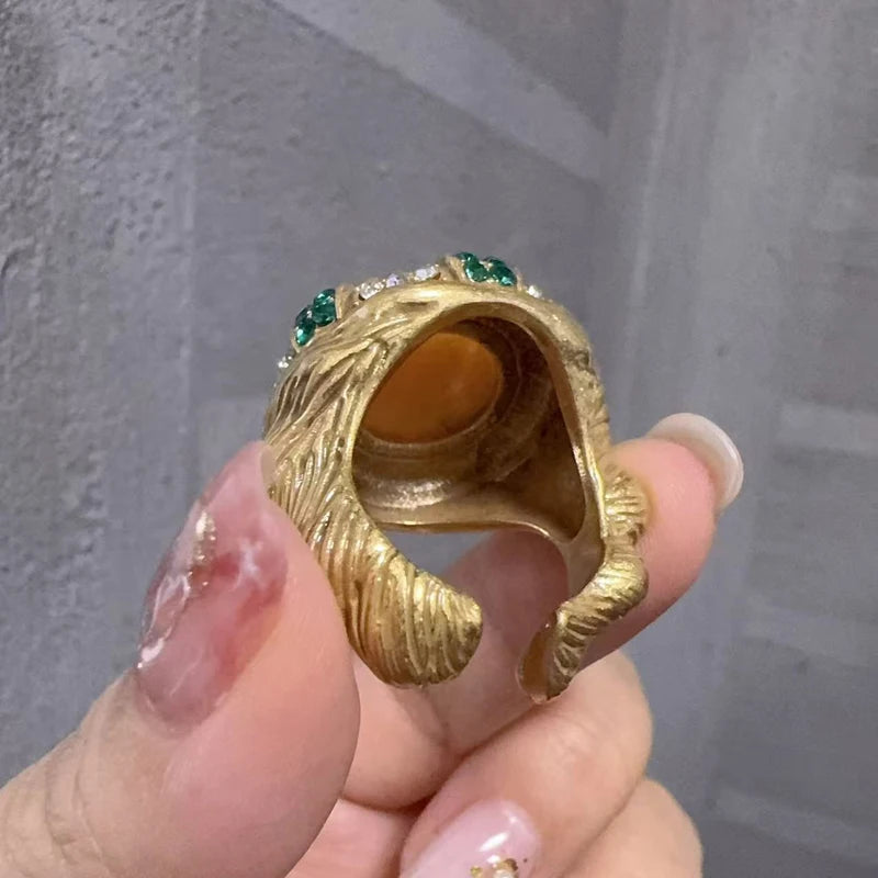 Vintage Round Yellow Stone Women White Green Rhinestone Luxury Designers Ring