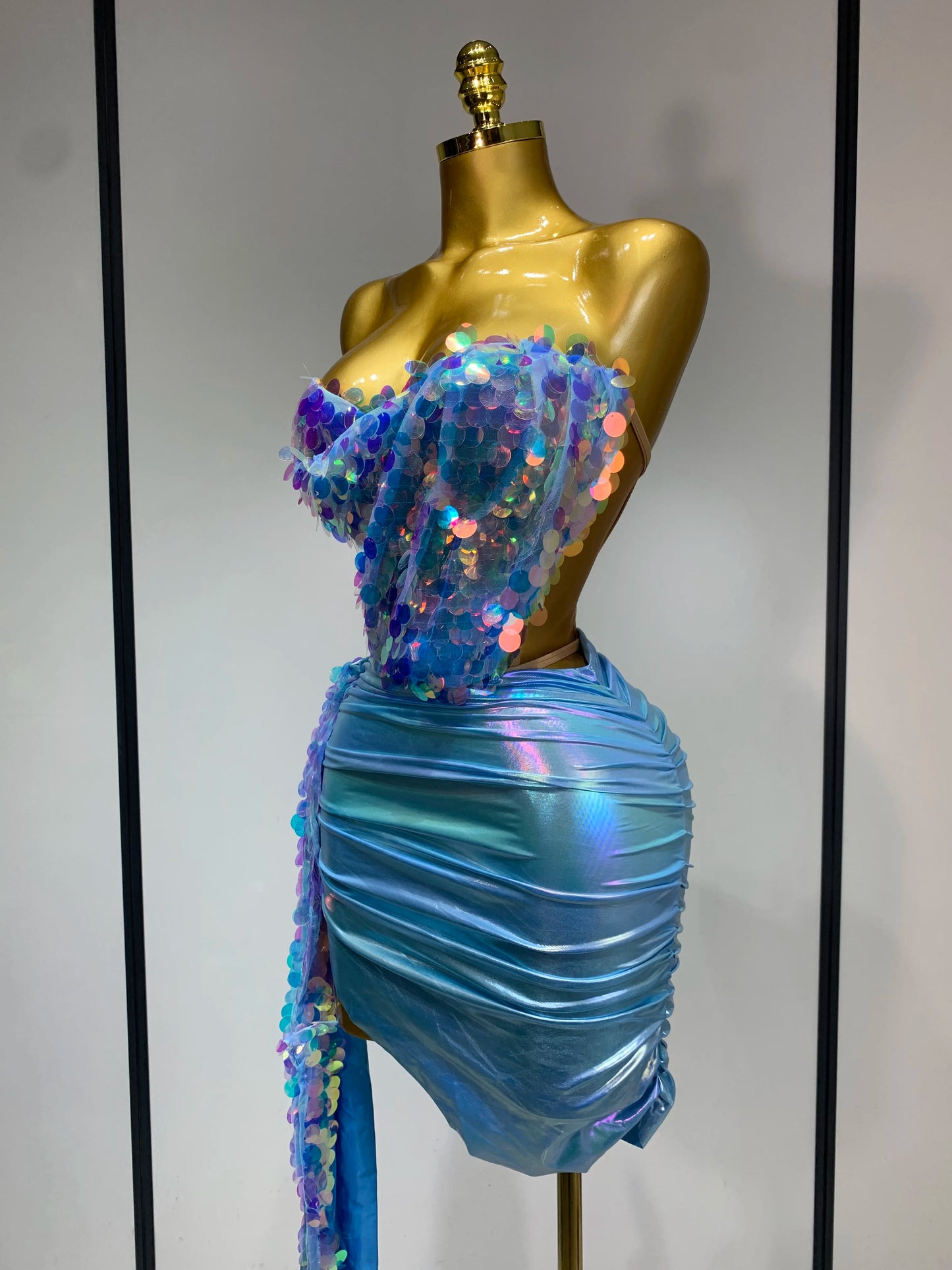 Sparkly Sequin Two Piece Sexy Strapless Backless Women's Evening Nightwear Dress