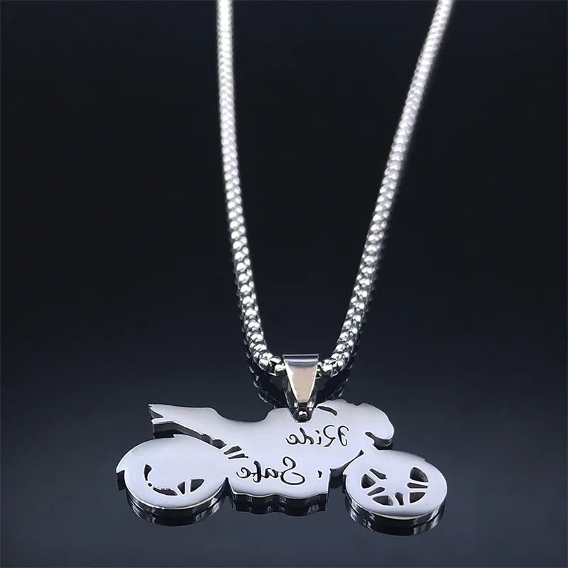 Women Men Godfather Motor Bicycle Stainless Steel Silver Color Chain Necklace