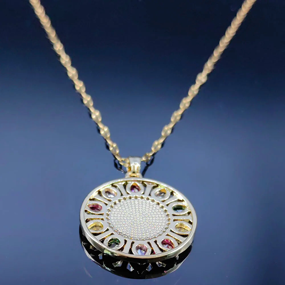 Aesthetic Virgin Mary Medal Copper Zircon Pendant Necklace for Women Men Stainless Steel Our Lady Guadalupe Chain Jewelry collar