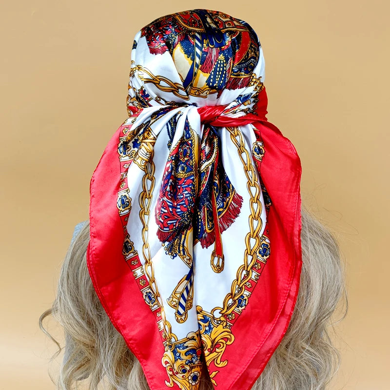 90cm Women Fashion Four Seasons Square Silk Satin Bandana Wrap Shawl Scarves Scarfs