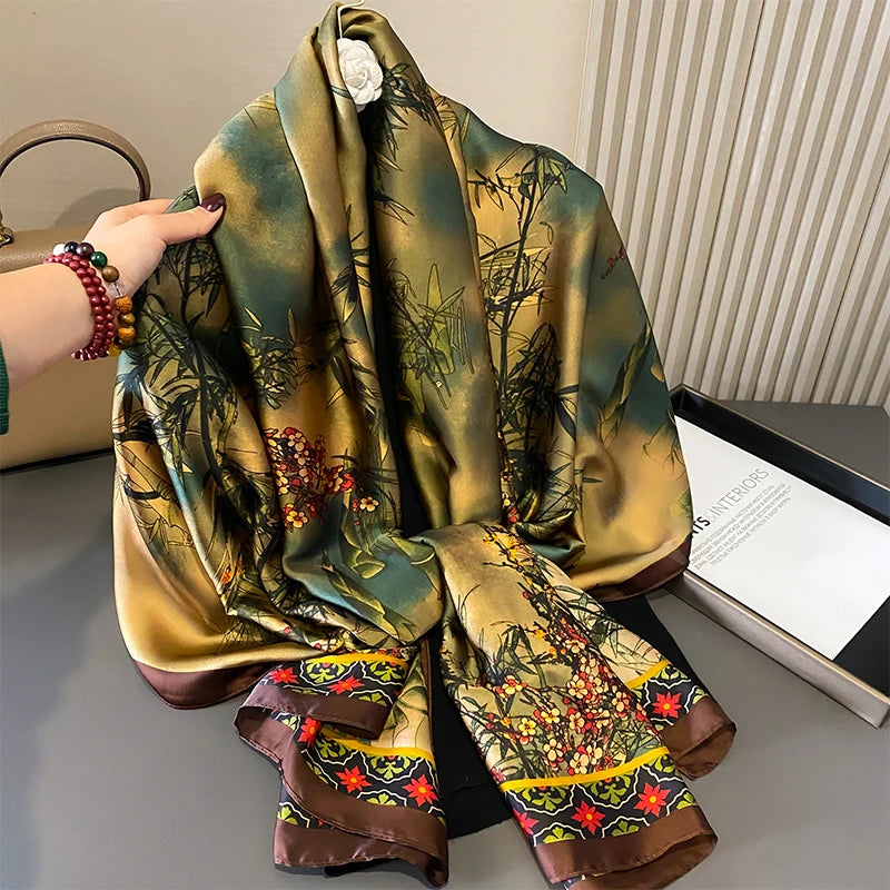 Women Fashion Printed Shawls Wraps Soft Pashmina Bandana Silk Scarves