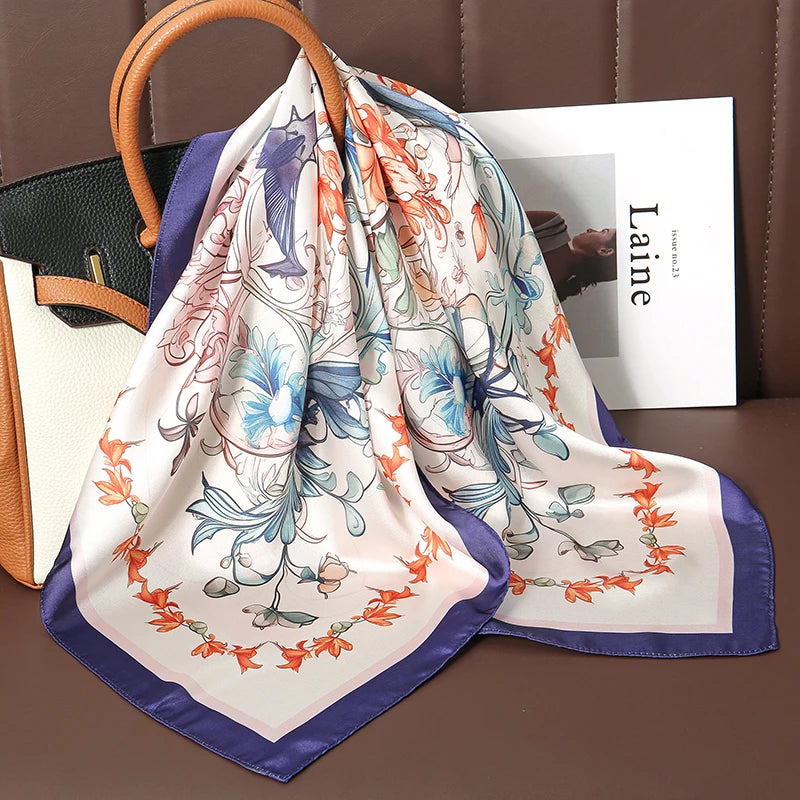 70cm Women Design Square Fashion Printed Satin Silk Scarf Scarves