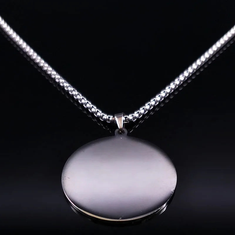 2024 Wicca Lotus Stainless Steel Black Silver Color Chain Pendant Necklace