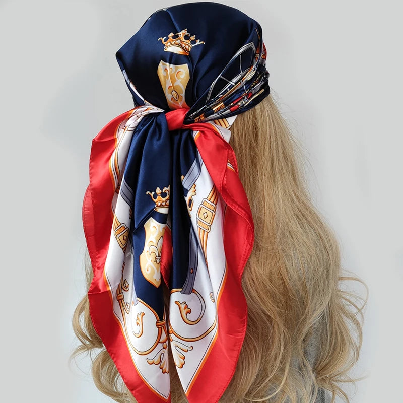 90cm Women Four Seasons Square Silk Satin Bandana Wrap Shawl Scarves Scarfs gpk4