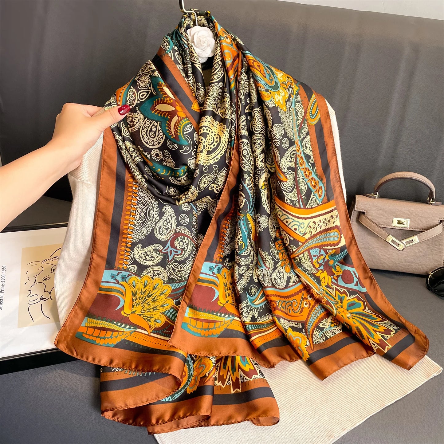 180X90CM Women Luxury Four Seasons Square Silk Satin Bandana Wrap Shawl Scarves Scarfs gk8