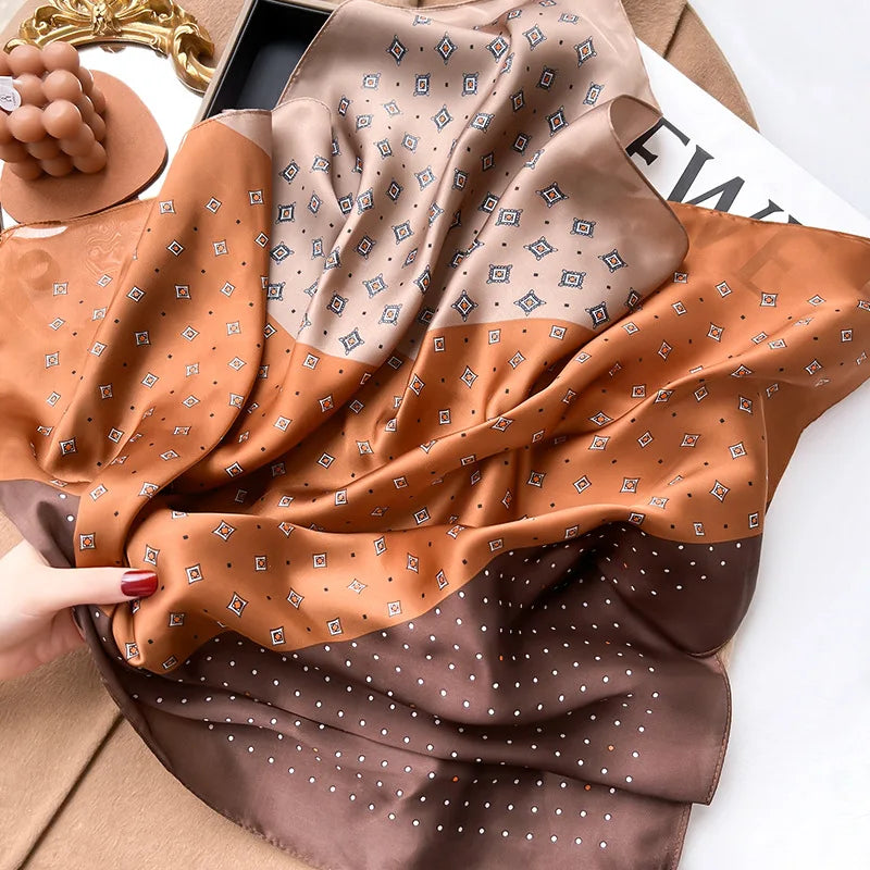 70*70cm Women Fashion Plaid Silk Satin Square Scarf Shawl Wrap Bandana Scarves