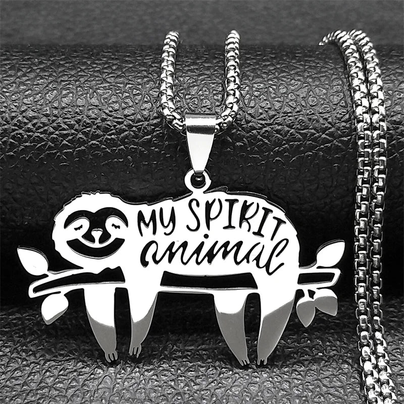 Cute Sleep Sloth My Spirit Animal Women Men Stainless Steel Gold Silver Chain Necklace