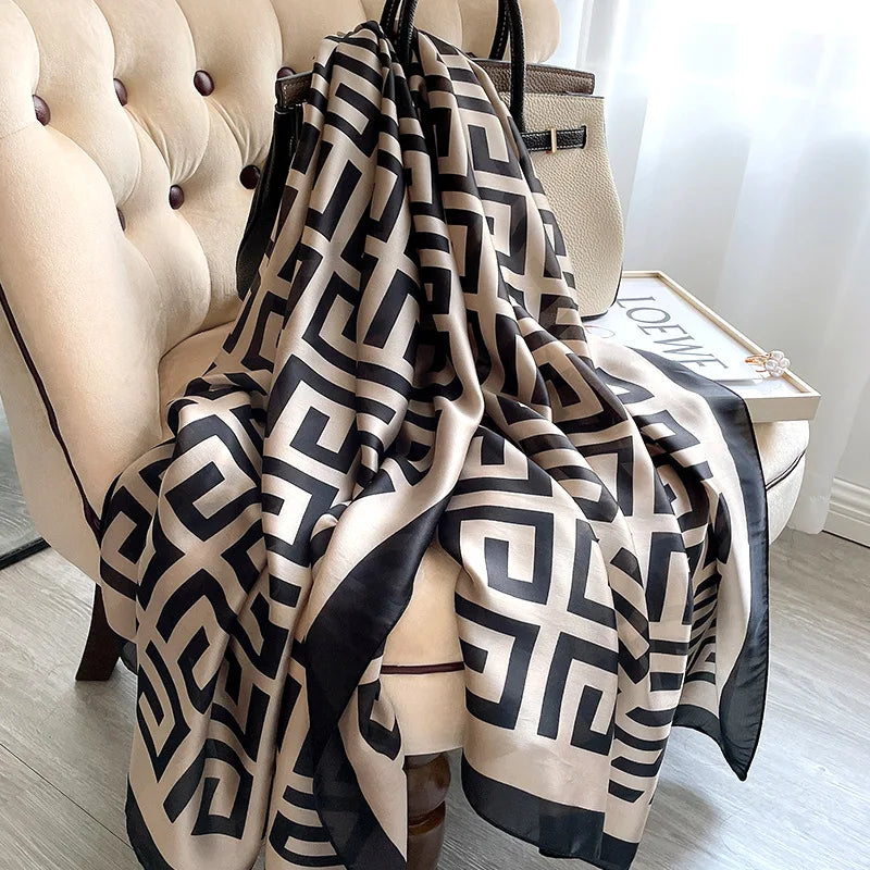 Women Fashion Printed Shawls Wraps Soft Pashmina Bandana Silk Scarves