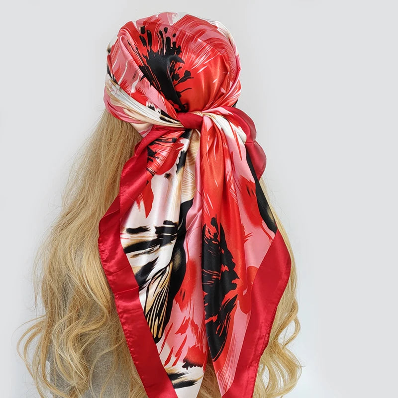 90cm Women Four Seasons Square Silk Satin Bandana Wrap Shawl Scarves Scarfs gpk9