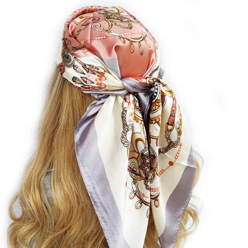 90cm Women Four Seasons Square Silk Satin Bandana Wrap Shawl Scarves Scarfs gf08