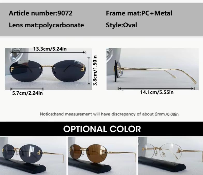 Women Fashion Rimless UV400 Oval Diamond F Letter Sunglasses Eyewear