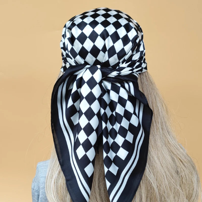 90cm Women Four Seasons Square Silk Satin Bandana Wrap Shawl Scarves Scarfs SRk3