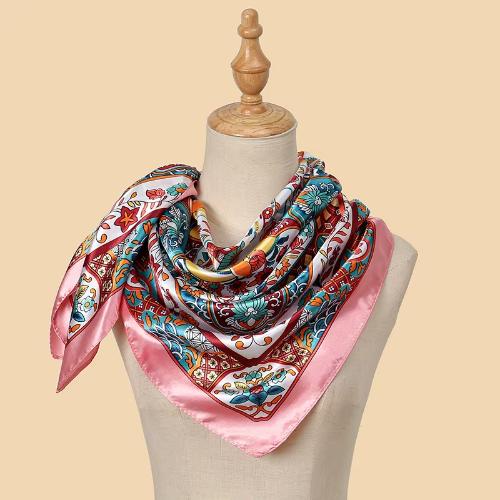 Women Fashion Silk Square Vintage Hijab Flower Prints Pashmina Bandana Scarves