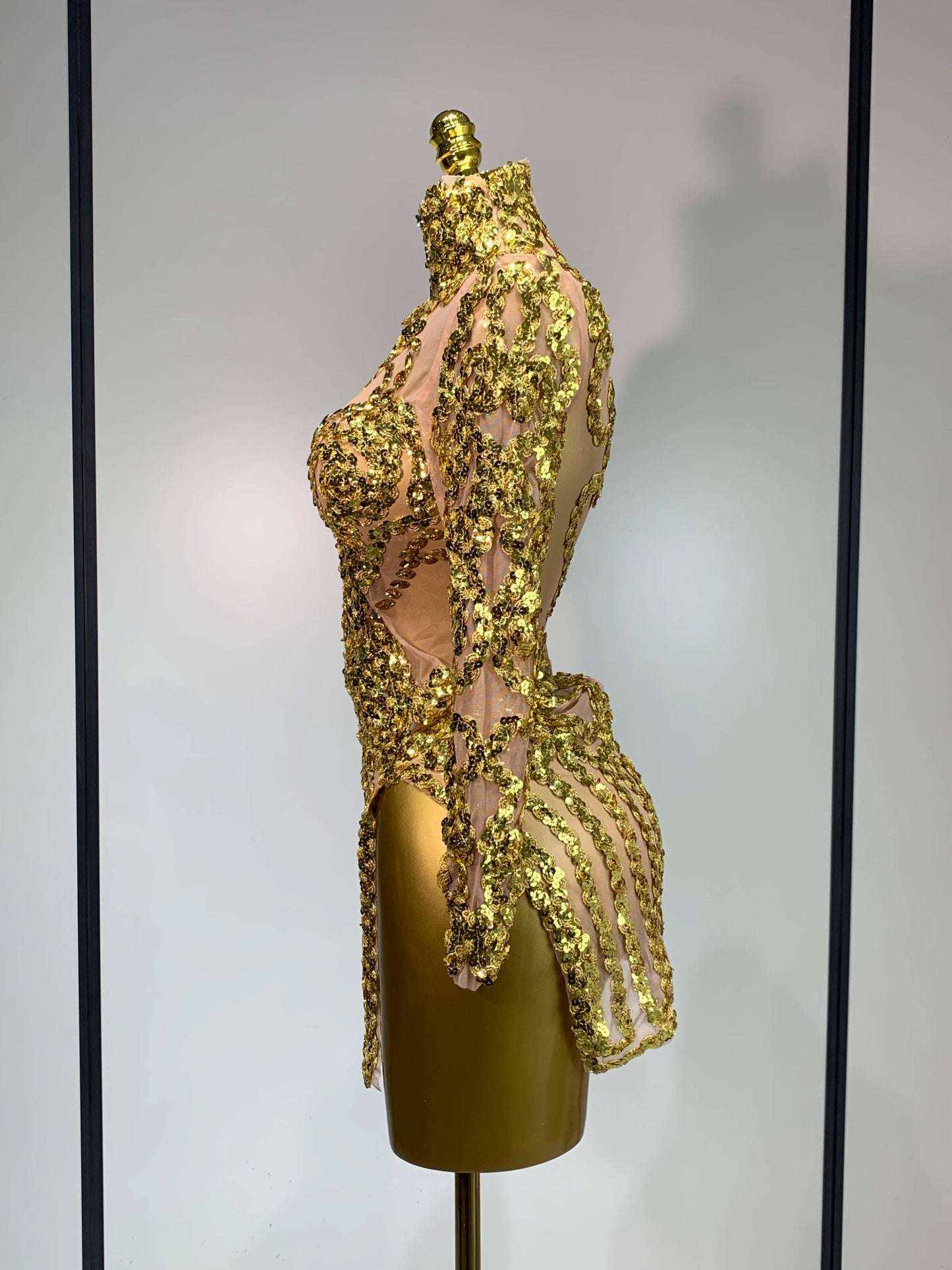 Sparkly Silver Gold Sequins Shor Sexy High Slit Nightclub Evening Party Birthday Dress