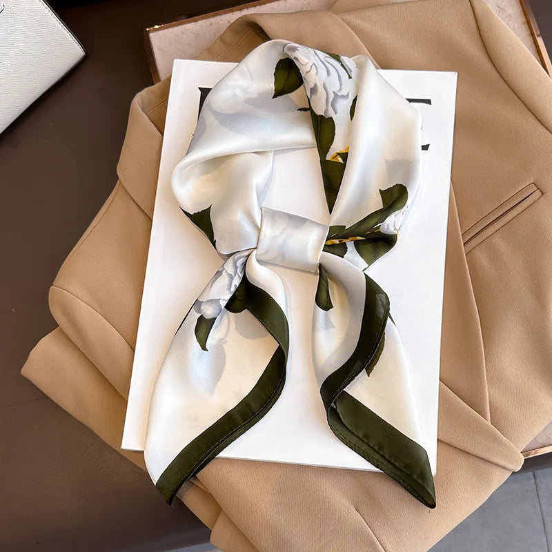Women Silk Feeling Design Satin Square Scarf Wrap Shawl Scarves