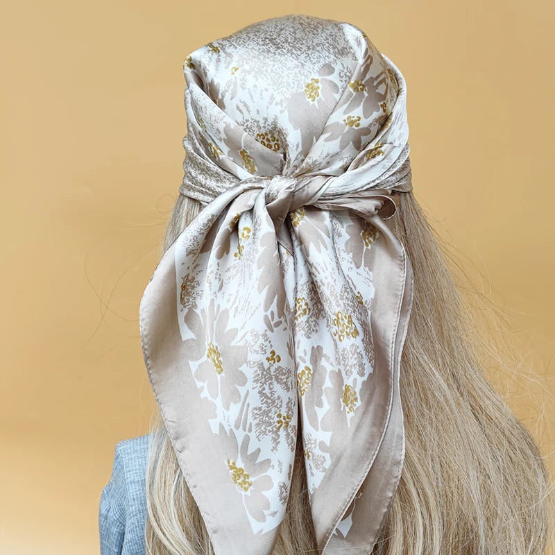 90cm Women Four Seasons Square Silk Satin Bandana Wrap Shawl Scarves Scarfs SRk3