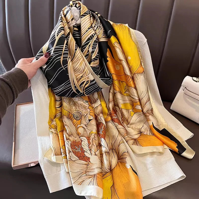 180*90cm Women Designs Silk Satin Bandana Long Shawls Wraps Scarves Pashmina Scarf