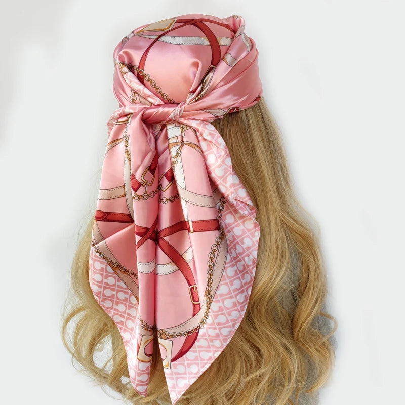 90cm Women Four Seasons Square Silk Satin Bandana Wrap Shawl Scarves Scarfs gpk8