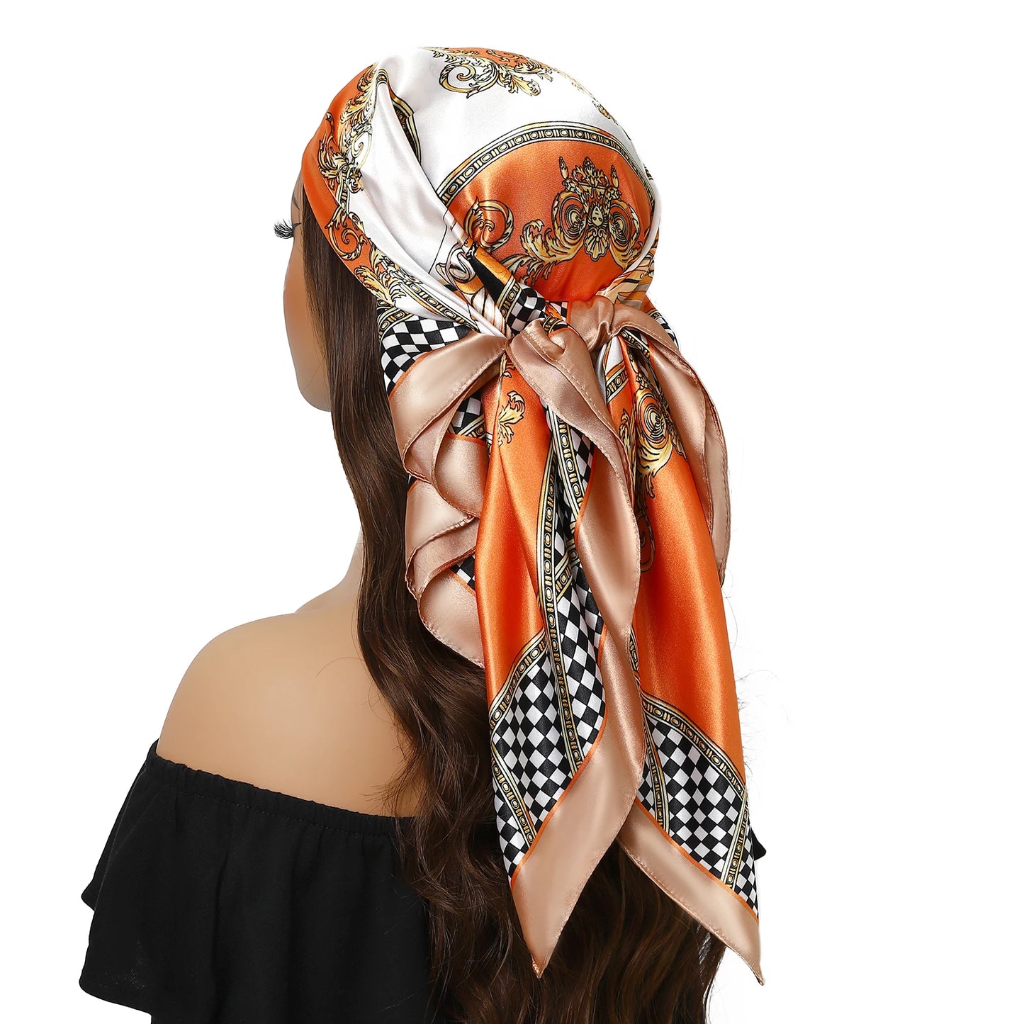 90cm Women Four Seasons Square Silk Satin Bandana Wrap Shawl Scarves Scarfs kfy1