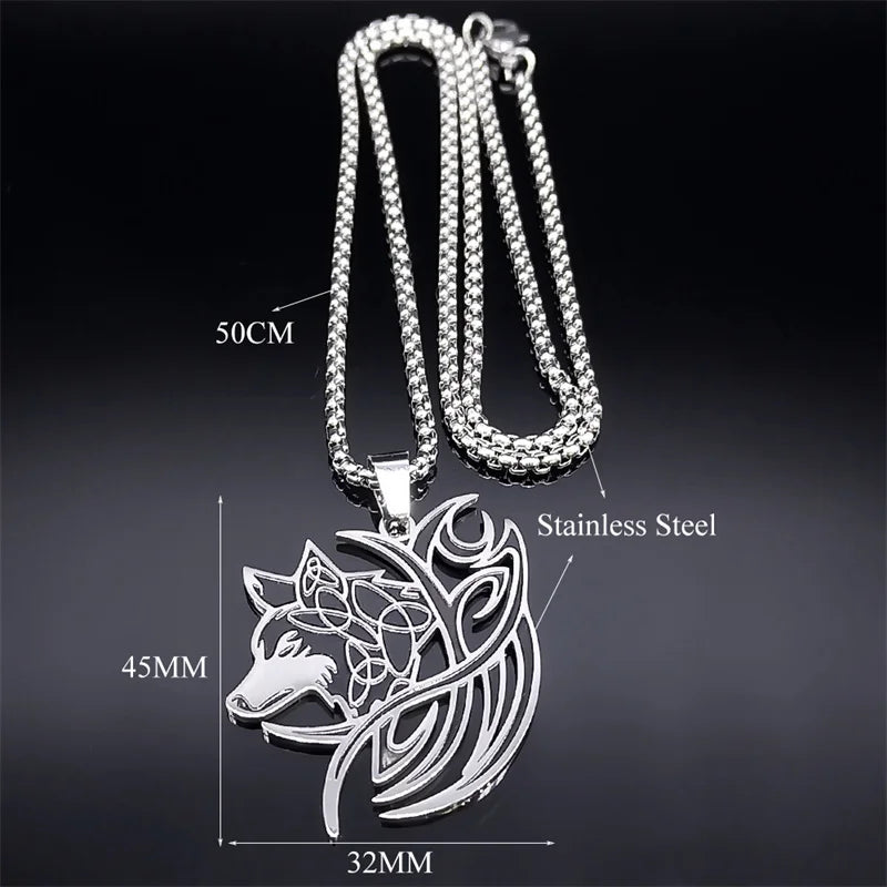Viking Nordic Mythology Wolf Knot Stainless Steel Valknut Odin Symbol Necklace Pendant