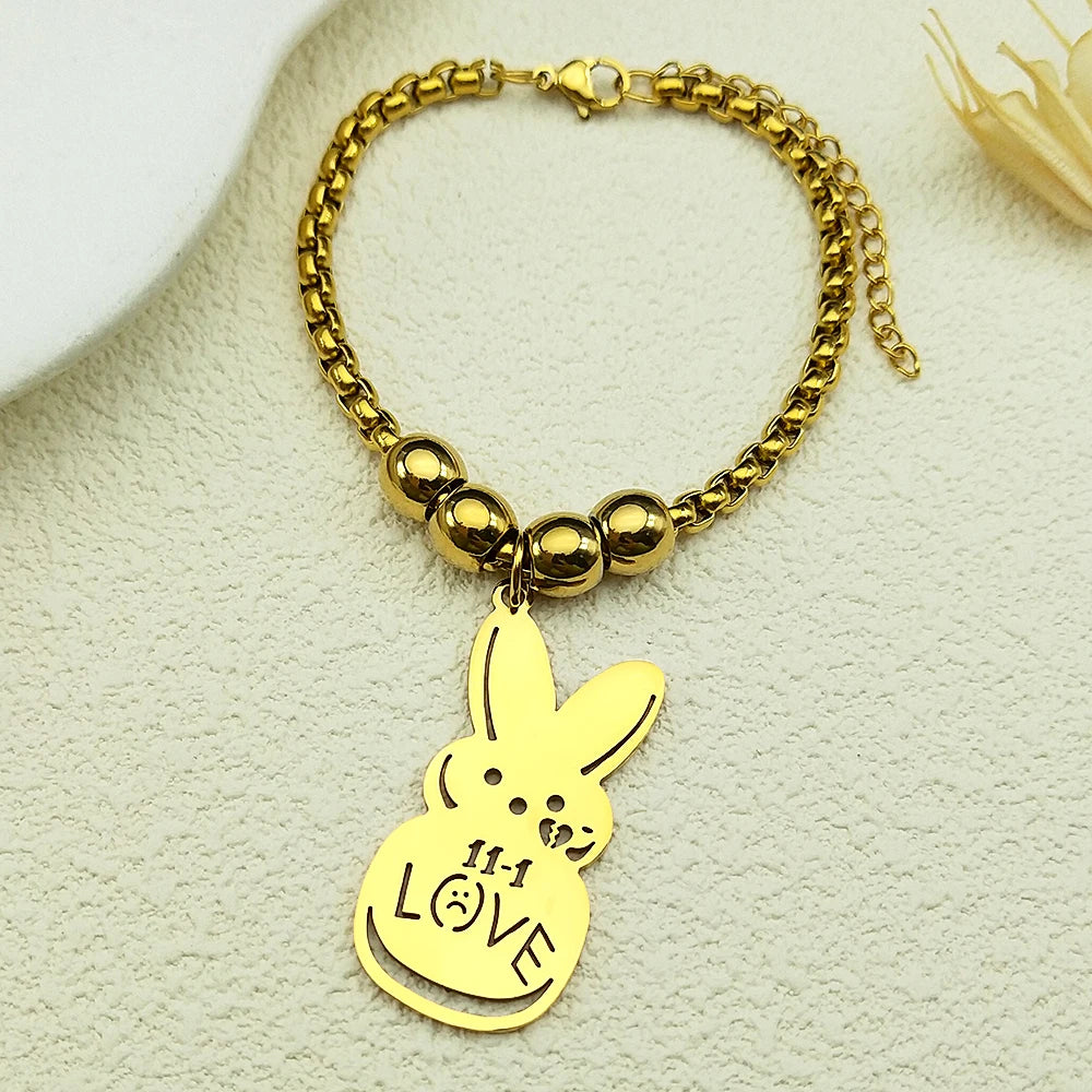 Women Men Kpop Lil Peep Rabbit Sad Stainless Steel Chain Necklace Pendant