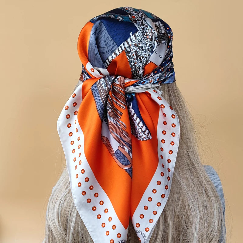 90cm Women Four Seasons Square Silk Satin Bandana Wrap Shawl Scarves Scarfs SRk3