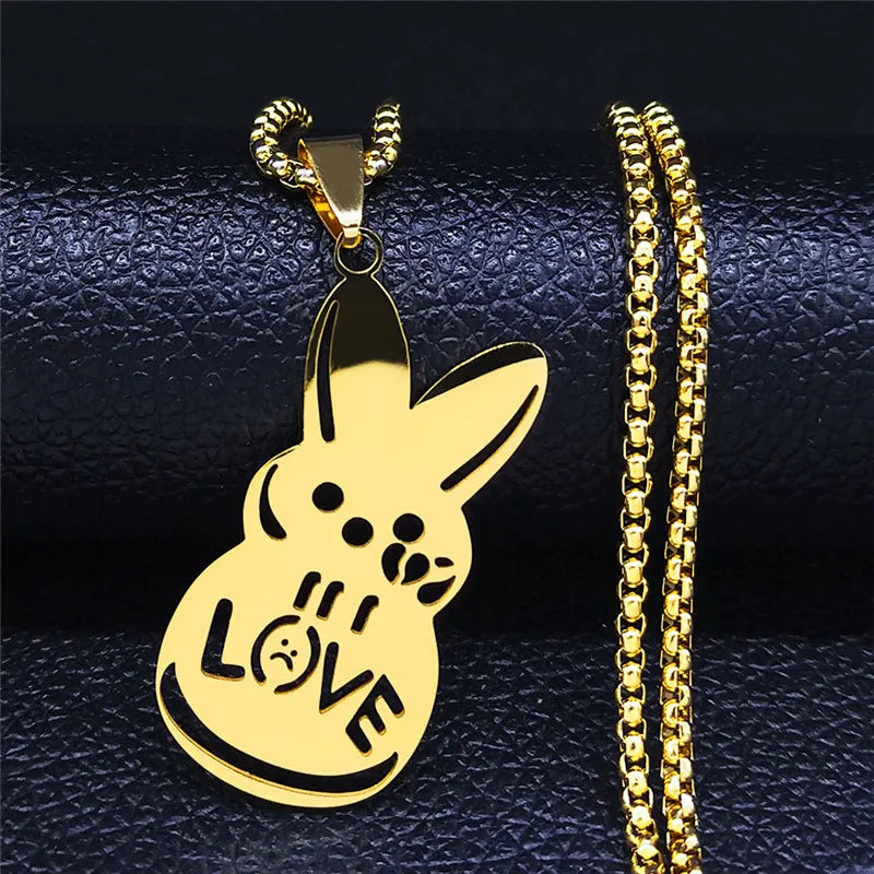 Women Men Kpop Lil Peep Rabbit Sad Stainless Steel Chain Necklace Pendant