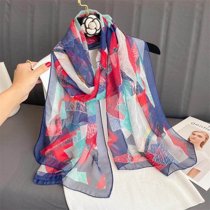 Women Beach Scarf Georgette Silk Shawls Design Printed Wraps Scarves