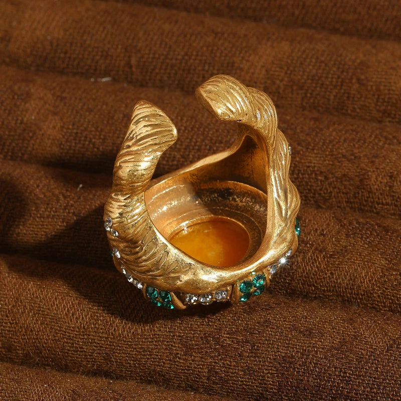 Vintage Round Yellow Stone Women White Green Rhinestone Luxury Designers Ring