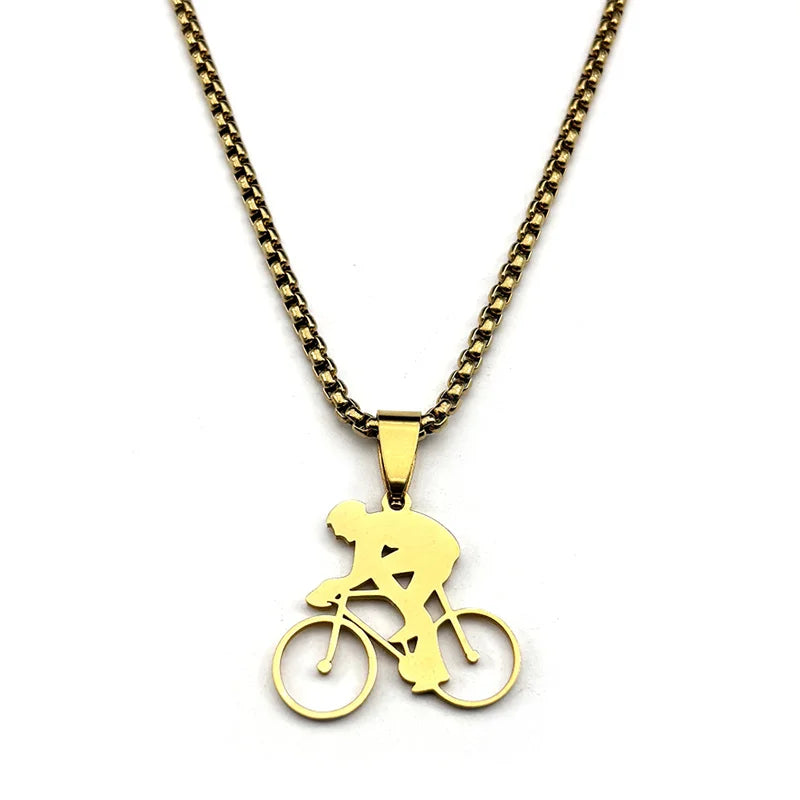 Bicycle Road Pendant Necklace for Men Stainless Steel Gold Color Sports Style Chain Jewelry Gifts accesorios para hombre kette