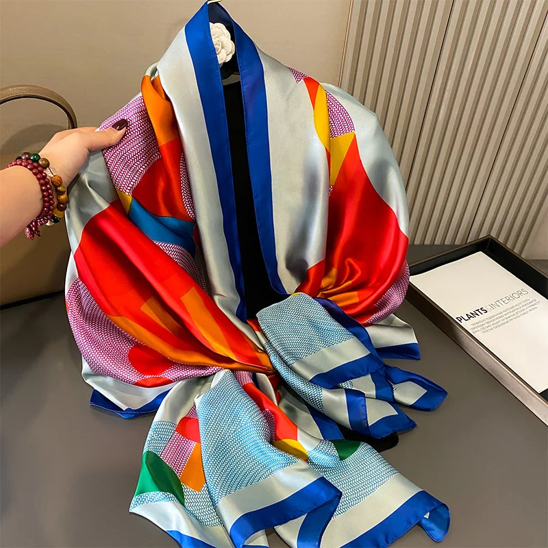 Women Fashion Printed Shawls Wraps Soft Pashmina Bandana Silk Scarves