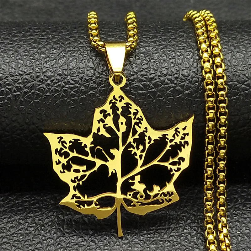 Tree Of Life Amulet Love Hollow Leaf Stainless Steel Gold Silver Color Chain Necklace Pendant