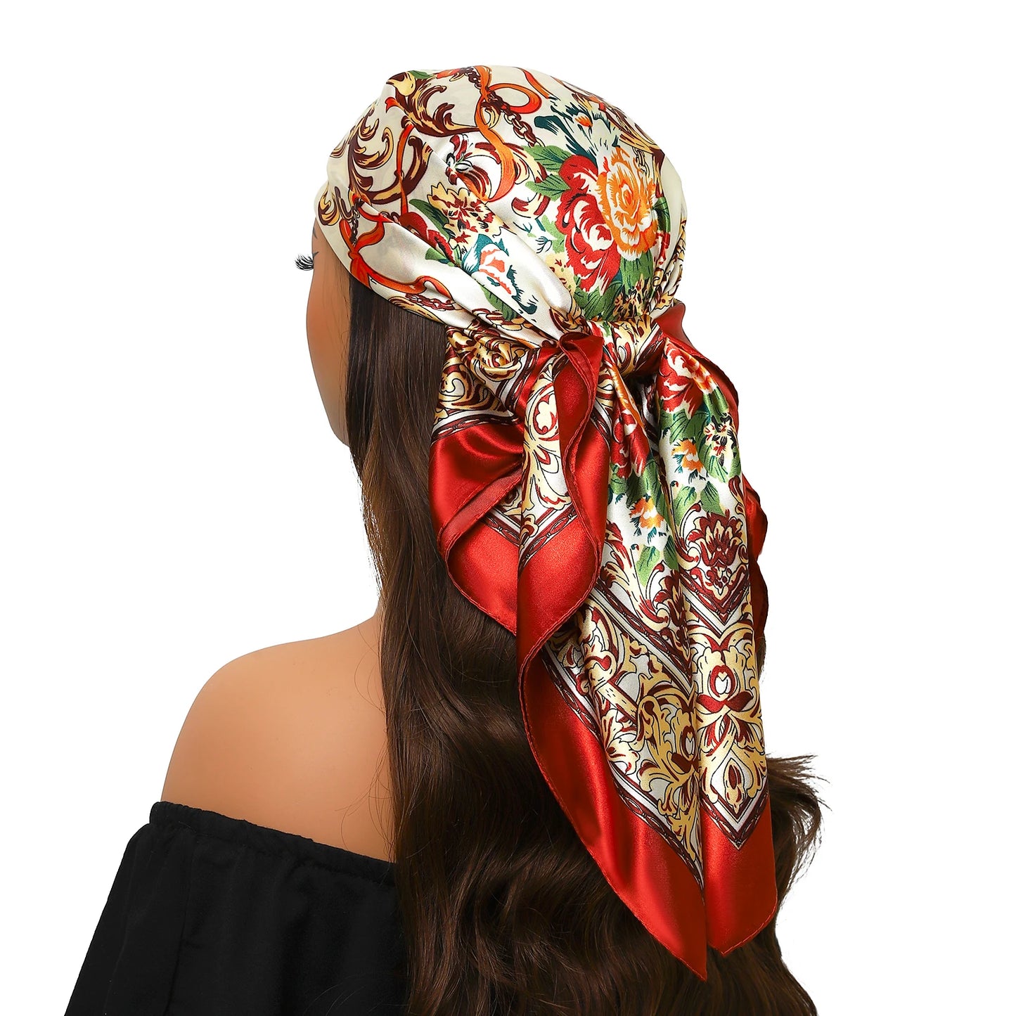 90cm Women Four Seasons Square Silk Satin Bandana Wrap Shawl Scarves Scarfs Spk13